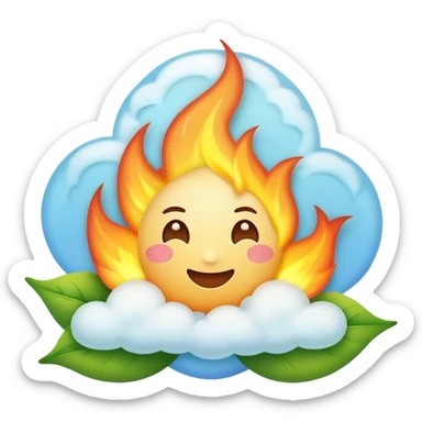 minimalist emoji style icon of a frame with a glowing star and a small flame or spark inside, surrounded by a soft cloud and a leaf, pastel colors, clean lines, mindful inspiring feel sticker