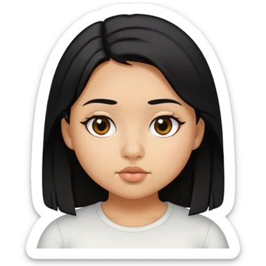 Una chica trigueña con pelo negro lacio mediano, con ojos chiquitos, con un top, labios pequeños, un poco cachetona, su nariz bonita  sticker