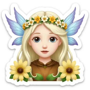 Fairy with wings flower crown on head sticker
