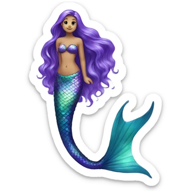 Iridescent mermaid tail full body long hair purple sticker