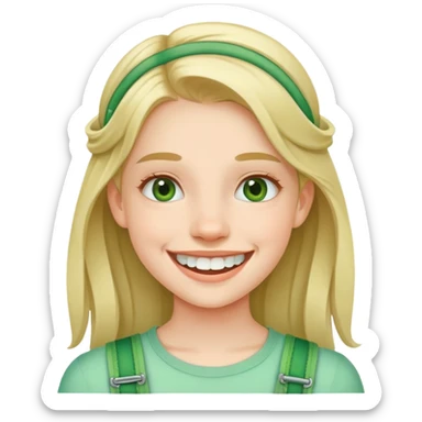 girl with green braces on her teeth smiling sticker