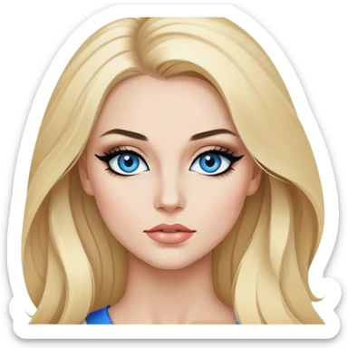 blonde, blue eyes baddie,pretty makeup, strong makeup, black eyeliner, long hair sticker