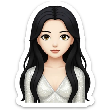 Anck Su Namun from Universal Monsters with long jet black hair, ivory sequin outfit  sticker