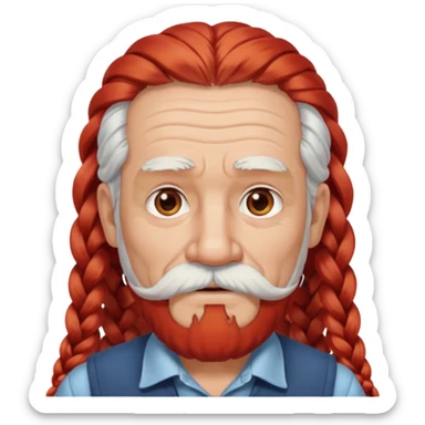 very old, white bearded and white mustached, red long haired, braided, earringed sticker