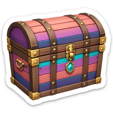 wooden brown treasure chest filled with  coins 
Change coins color in in gradient of turquoise, blue, pink, purple, and coral sticker