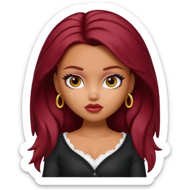 Bratz doll with dark red hair and a beauty mark sticker