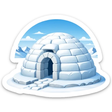 A traditional snow igloo on a vast snowy plain under a clear blue sky. Soft sunlight casts gentle shadows across the snow. The igloo has a small entrance tunnel and compacted snow blocks forming its dome. Realistic Arctic environment, calm winter feeling. Negative: Background transparent. sticker