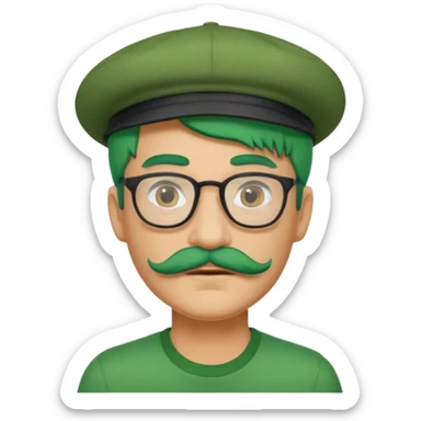venice gondolier with green hair, iconic hat, normak glassess and mustache sticker
