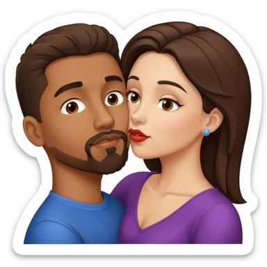 Intimate sfw kiss between brown Latino male with goatee and white brunette lover sticker