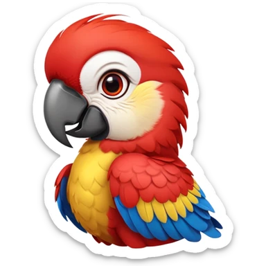 cinematic-cute-macaw-portrait-emoji,-head-tilted-playfully-and-inquisitively,-with-a-dazzling-red-plumage-and-round,-sparkling-eyes-filled-with-charm,-simplified-yet-irresistibly-adorable-features,-highly-detailed, white beak sticker