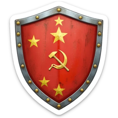 generate a very realistic metal shield with the USSR flag sticker