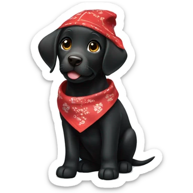 Happy Black Labrador retriever puppy with red bandana around neck  sticker