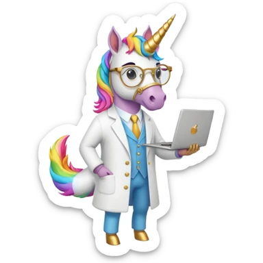 Unicorns holding laptop book
A full body of scholar unicorn wearing round glasses, holding a laptop. sticker