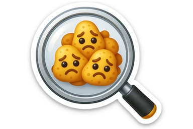 EMOJI STILE IPHONE DI una lente di ingrandimento che inquadra un cumulo di batteri intestinali tristi, IPERREALISTICO 4K sticker