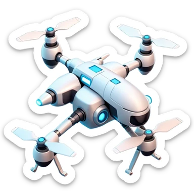 Clash of Clans aesthetic: Cinematic Playful 3D Isometric Robot Drone Emoji, rendered in a 3D vector-style similar to standard emojis with minimal shading and bold, simplified shapes. A compact, distinct form with signature details, softly glowing with a futuristic sci-fi warfare charm. Simplified yet unmistakably iconic, highly detailed and consistent, glowing with a soft radiance and high shine. Stylized with a touch of high-tech brilliance and a soft glowing outline, capturing the essence of a beloved gaming relic with a friendly, playful manner! sticker