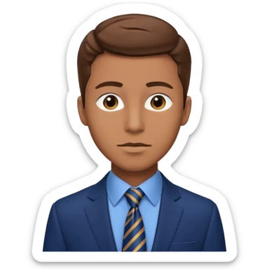 young man with brown hair in a blue navy suit with light brown skin, elongated face, defined sticker