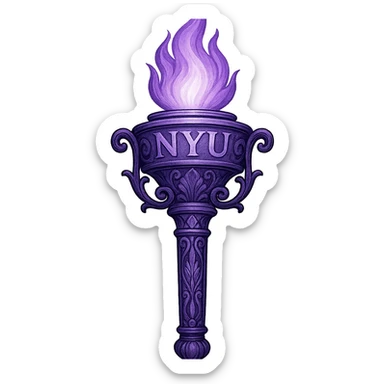 a violet torch inspired by NYU, with a glowing flame and elegant details, elegant and artistic style sticker