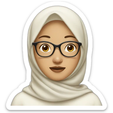 asian woman with cream hijab and glasses sticker
