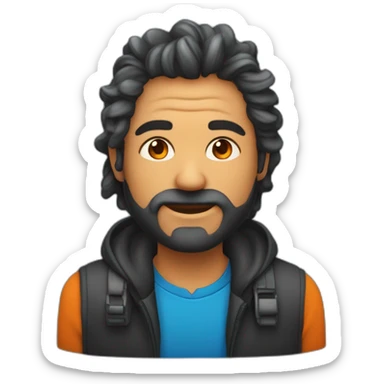 Un mec noir avec des cheveux de couleur bleu dégradé orange moutard sur le visage des symboles doré. Des cornes de bélier orange moutard sticker