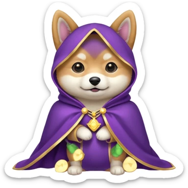 baby shiba dog, in magic purple cloak sticker