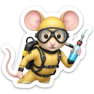 mouse wearing scuba gear dive into the sea with diver mask and oxygen tank sticker