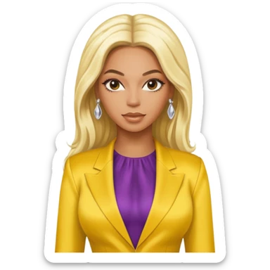 Beyonce with long platinum blonde hair, yellow outfit sticker