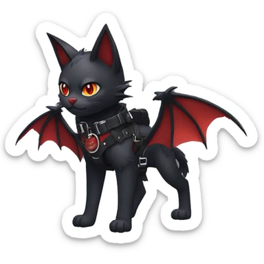 cool edgy black punk red ethereal fantasy nargacuga-bat-cat-Fakemon collar harness full body sticker