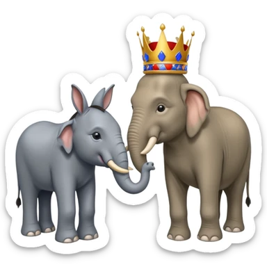 Democratic Party elephant facing Republican Party donkey with King Trump inbetween sticker