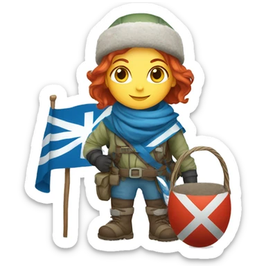 female winter mountaineer red hair holding greek flag and easter egg sticker
