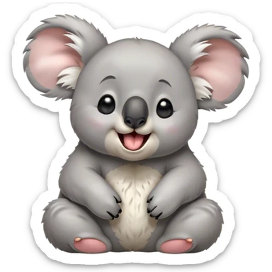 Cinematic Cute Yawning Koala Portrait Emoji, Head tilted slightly with a dramatic, wide-open yawn, showcasing a soft, downy grey fur with drooping ears and round eyes barely open in drowsy contentment, Simplified yet irresistibly adorable features, highly detailed, glowing with a soft, cozy glow, high shine, relaxed yet expressive, stylized with a touch of gentle whimsy, bright and endearing, soft glowing outline, capturing the essence of a sleepy yet affectionate koala, so drowsy it feels like it could stretch out of the screen and curl up for a nap! sticker