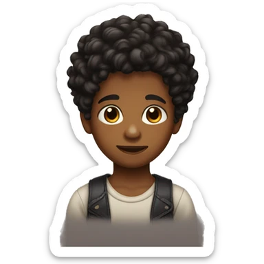 Little boy with brown skin and curly black hair on top of head with sides of hair faded  and brown eyes  sticker