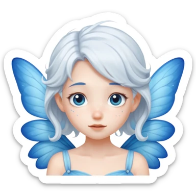 A shy white hair fairy with soft blue wings sticker