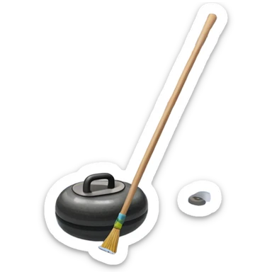 An icon showing a detailed close-up of a curling stone sliding across the ice, with a broom in motion beside it. The background features an indoor stadium with cheering spectators on the stands. Transparent background captures the strategy and focus of curling. sticker