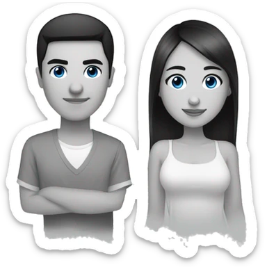 a couple of the same height from an Asian girl with black eyes and a Slavic guy with short black hair and blue eyes sticker