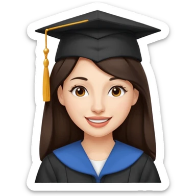 带着学士帽的，深棕色长发，黄种偏白皮肤的，高鼻梁，不戴眼镜的女博士生，在wink sticker