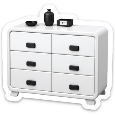 A sleek white 6-drawer chest with black knobs — like six quiet doors holding hidden treasures, balancing crisp light and grounding dark, ready to guard your essentials with minimalist charm. sticker
