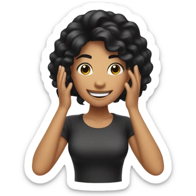 Black hair girl flipping her hair with one hand with a smile  sticker