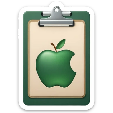 dark green clipboard with light beige paper, minimalism, no text, Apple emoji style sticker