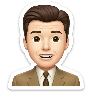 Rick Astley with straight face but with front teeth out and the picture is from the era of the 1940s-1950s or 60s and he kinda has World War 2 flashbacks sticker