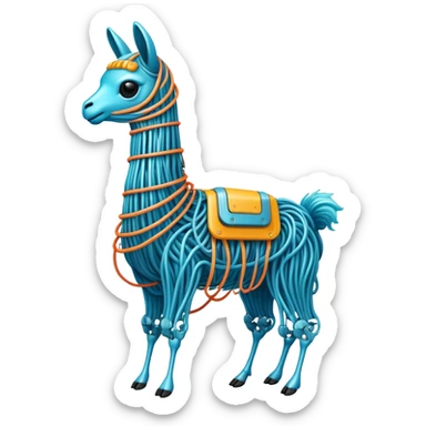 A high-tech llama made of electric wires and cables with rubber scales that reveal its electric skeleton, possessing both jellyfish-like tendrils and the ability to generate electrical pulses that illuminate the ocean depths. sticker