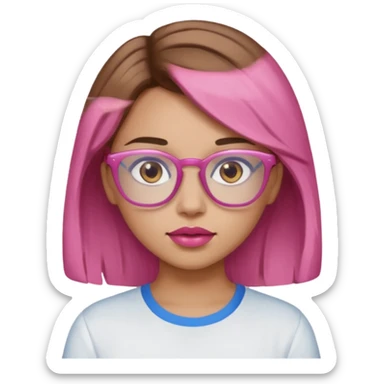 A girl with light skin, brown eyes, blue glasses, pink lips, and ONLY LIGHT BROWN hair. NO PINK!!!
 sticker