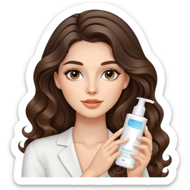 beautiful brunette with a light balayage white girl with nice curls/defined waves, very long hair, clean girl makeup APPLYING A FACE CREAM FOR SKINCARE sticker