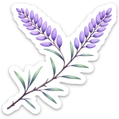 The art style is clean line art with delicate watercolor textures, pastel colors, and a dominant palette of lavender, soft lilac, and muted purple. Let the branch be more elongated sticker