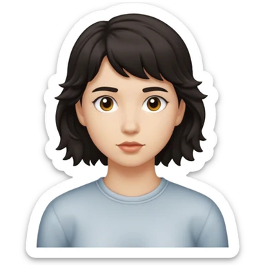 matt girl with super short mullet wavy dark hair sticker