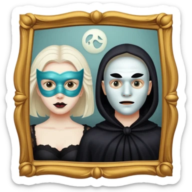 Spooky Man on mask in mirror behind woman sticker