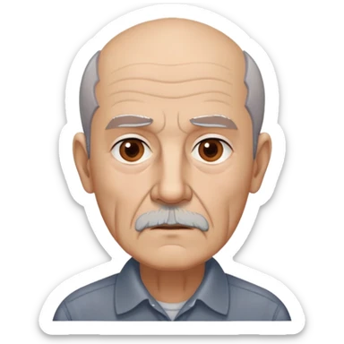 Elderly thin Puerto Rican man with light complexion. Narrow face with pronounced bone structure. Deep-set brown eyes, bushy eyebrows. Short brown hair, balding at front. Messy brown beard with gray streaks. Serious expression with age lines. Wearing a dark collared shirt that appears loose. sticker