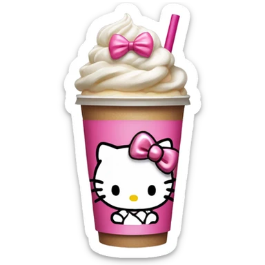Hello kitty with a pink coquette bow holding a Starbucks drink sticker
