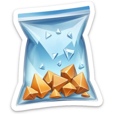 A transparent baggie containing clear glass pieces crushed into shards and chunks sticker