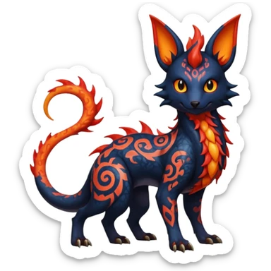 Shiny Fiery Dark Ugly Evil Realistic Glowing Eldritch Horror Cool Edgy Badass Emo Glorious Demonic Batty Dusky Ethereal Magical Punky Aural Fluorescent Bioluminescent Hideous Canine-Litten-Amaura-Salandit-Noibat-Flareon-Fakémon-fusion (full body) with intricate pattern markings sticker