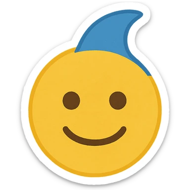 yellow face with blue dolphin fin, digital illustration sticker